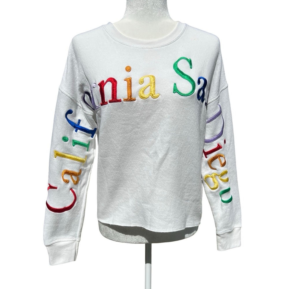NICE California San Diego Rainbow Embroidered Crop XS Sweatshirt White Beach
